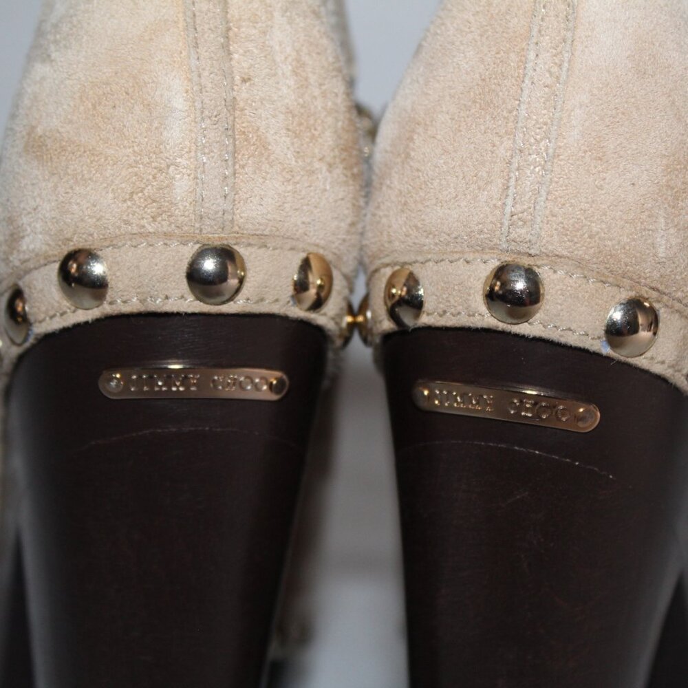 NWOB Jimmy Choo Studded Peep Toe Suede Ankle Booties Urge Pumps Heeled Clogs 40 - Picture 6 of 8